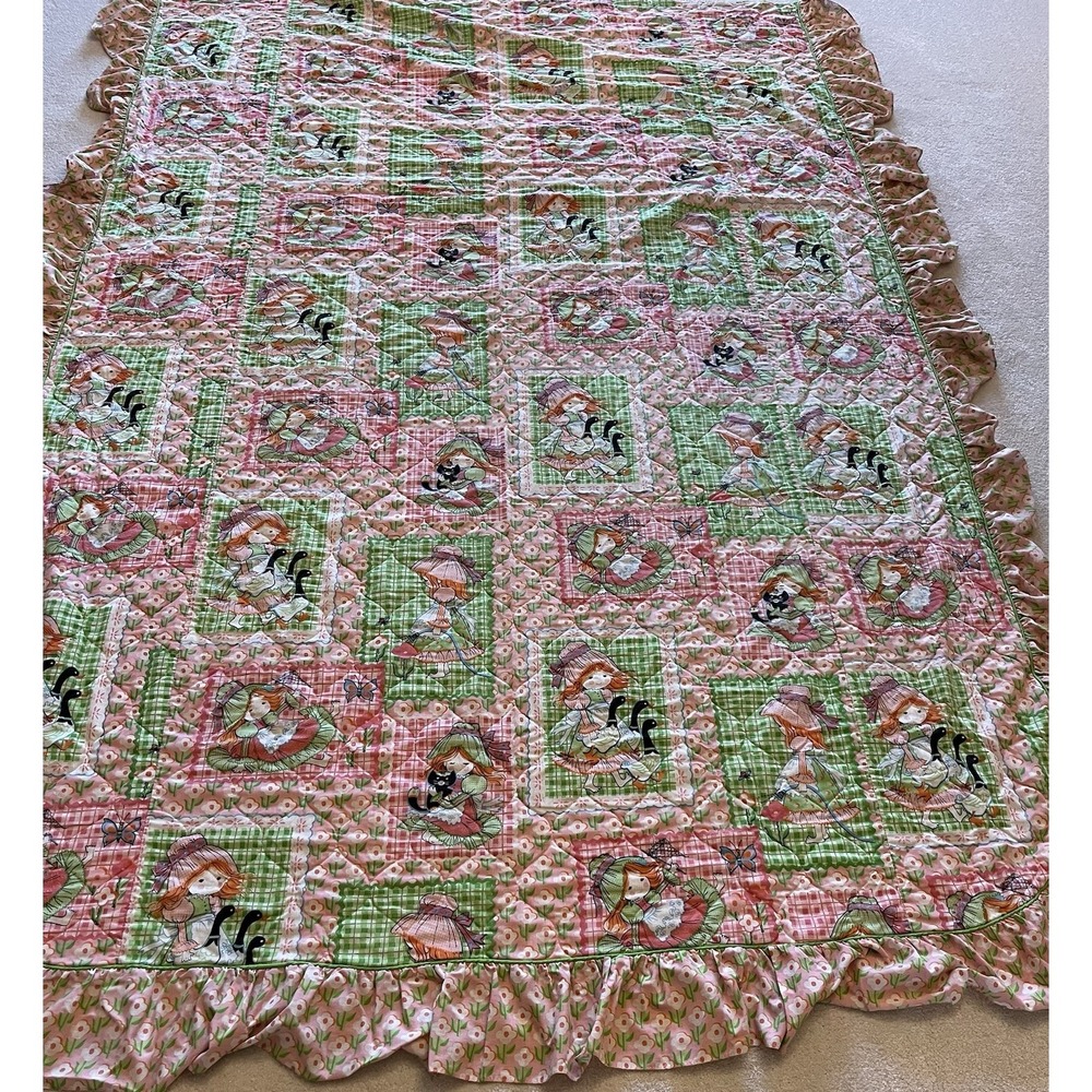 Vintage 70's Sears "Katie's Patchwork" Twin Bedspread , Comforter Ruffles